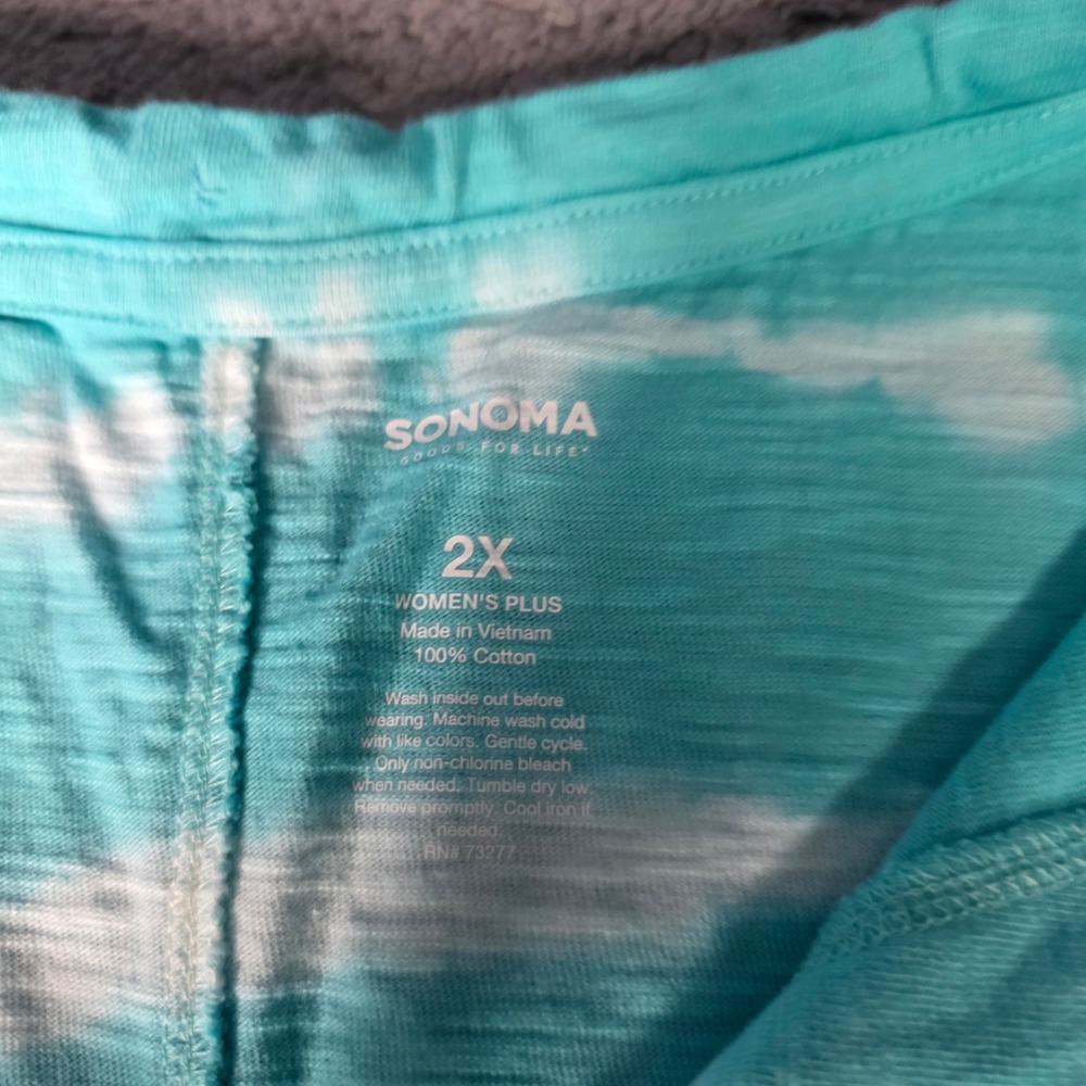 Sonoma Womens 2X Mini Dress Turquoise Tie Dye Stripe Hooded Sleeveless Cotton - Picture 4 of 6